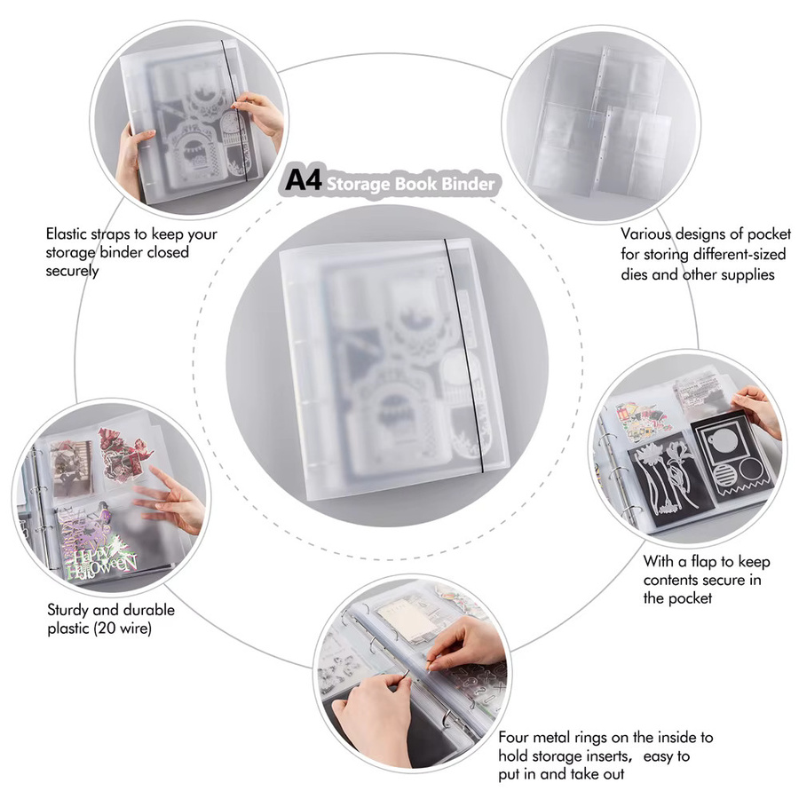 Transparentes A4 Organizer-Set aus Kunststoff für Stanz- und Stempel-Aufbewahrung mit Einsätzen und Taschen - Bild 2