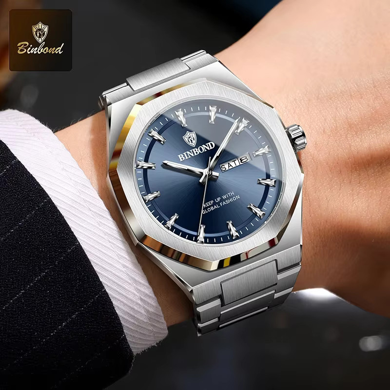 BINBOND Armbanduhr Edelstahl, Quarz, Blau, Herren - Bild 4