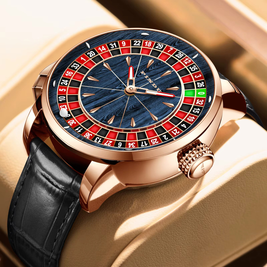 PINDU Design Automatik-Armbanduhr, Gold, Blau, Saphirglas, Herren - Bild 5