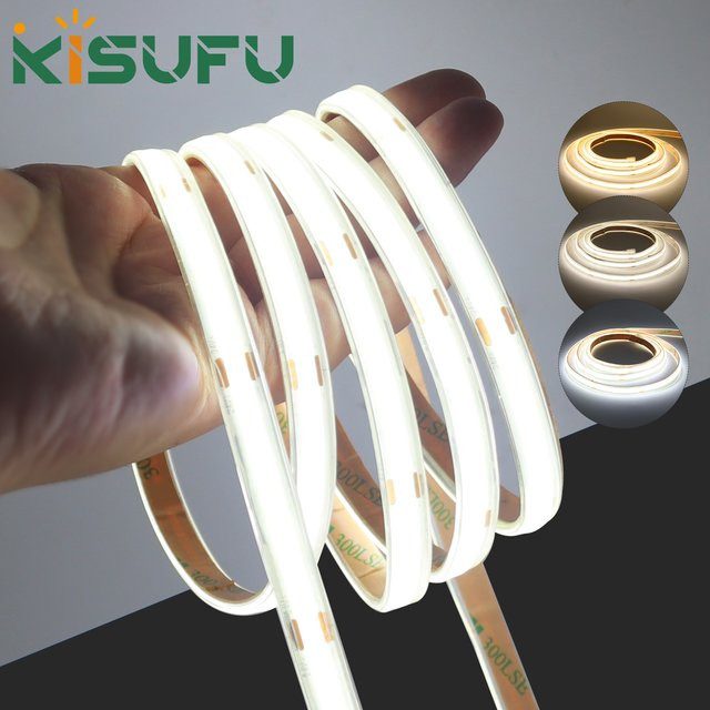 KISUFU COB-LED-Streifenlicht IP67 Wasserdicht, 12/24 V, dimmbar, 480 LED/m, hohe Dichte, Weiß, Silikon - Bild 1