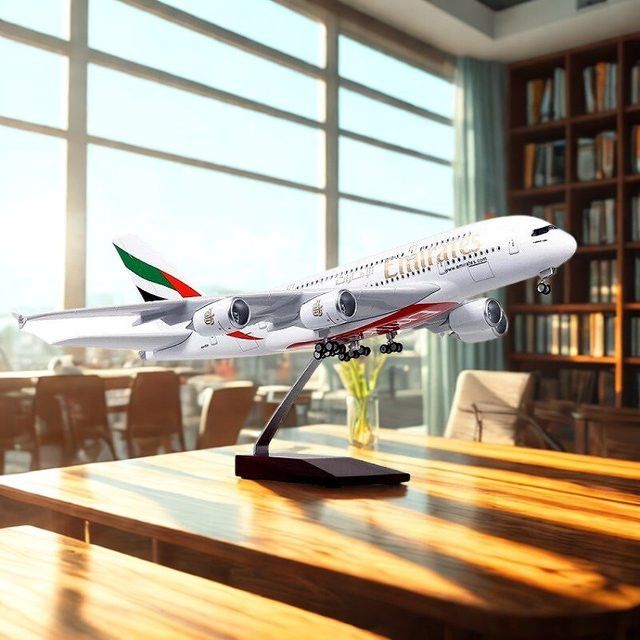 ZOCO Airbus A380 Emirates Modellflugzeug aus Druckguss in Weiß, Maßstab 1:160, 18 Zoll mit Ständer - Bild 1