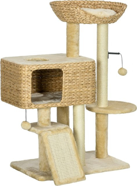 PawHut Katzen Kratzbaum Beige mit 2 Liegeflächen, Höhle und Spielball aus Sisal, Höhe: 98 cm, Aosom - Bild 1