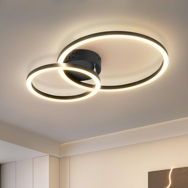 Cliheet LED-Deckenleuchte in Schwarz mit modernem 2-Ring-Design, 23W, Warmweiß, Durchmesser: 40 cm - Bild 1
