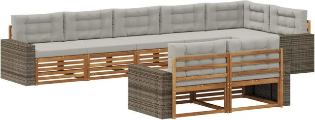 vidaXL Outdoor-Sofagarnitur aus Akazienholz in L-Form mit Kissen, Farbe Natur und Hellgrau - Bild 1