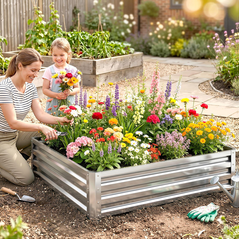 Outsunny Hochbeet aus verzinktem Stahl in Silber, B/H/L: 120 x 30 x 120 cm - Bild 2