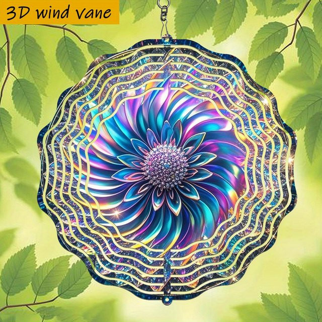 CIFBUY 3D Glitzer-Blumen-Windspinner in Multicolour, 360 Grad rotierender hängender Windspinner für Garten, Terrasse und Rasen, Höhe: 25 cm - Bild 1