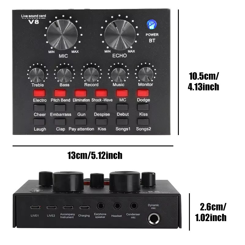 VIKEFON V8 V8S Audio-Mixer in Schwarz mit USB, Mikrofon- und Headset-Anschluss für Webcast und Live-Übertragungen - Bild 2