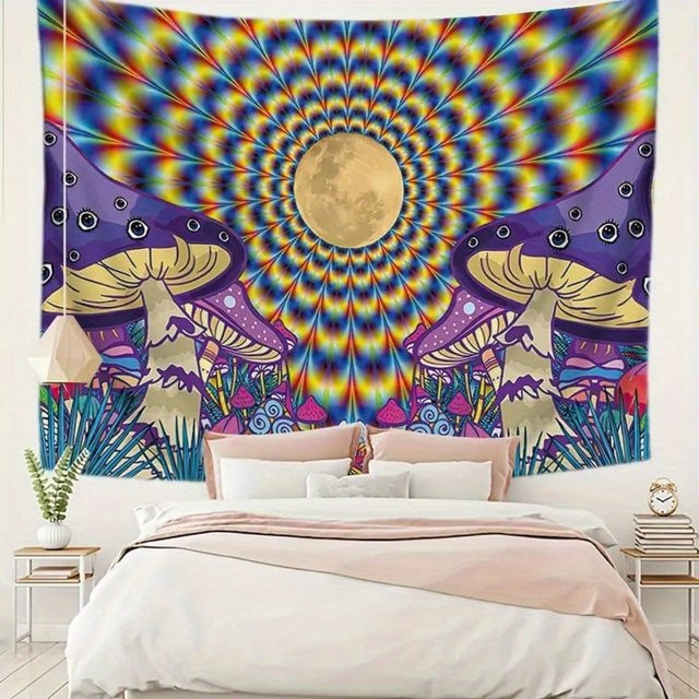 VIKAMA Trippy 3D-Pilz-Wandteppich, psychedelischer Wald-Wandbehang in Multicolour, abstrakte Boho-Kunst für dein Zuhause, B/H: 60 x 40 cm - Bild 1