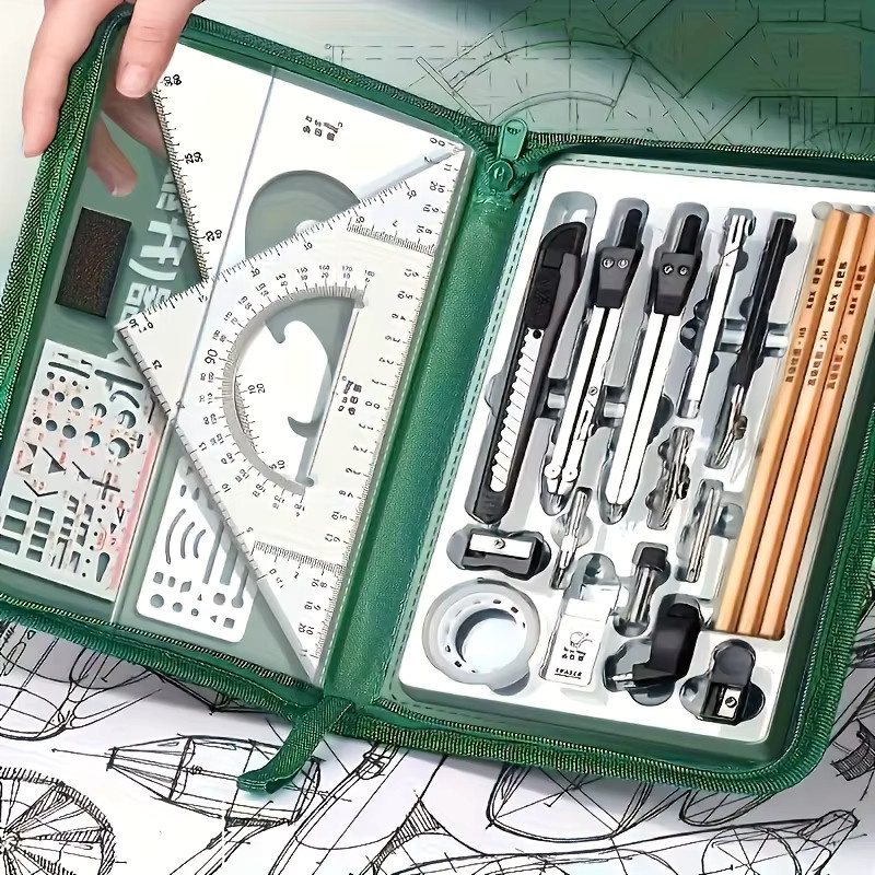 Premium Edelstahl Präzisionstechnik Zeichnungs- und CAD-Design-Werkzeugsatz mit Aufbewahrungsbox für Profis - Bild 2