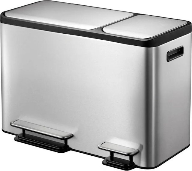 PROREGAL Rechteckiger Treteimer aus gebürstetem Edelstahl in Silber mit Soft-Close-Deckel, H x B x T: 39,2 x 60,5 x 32,1 cm, 24 & 12 Liter - Bild 1