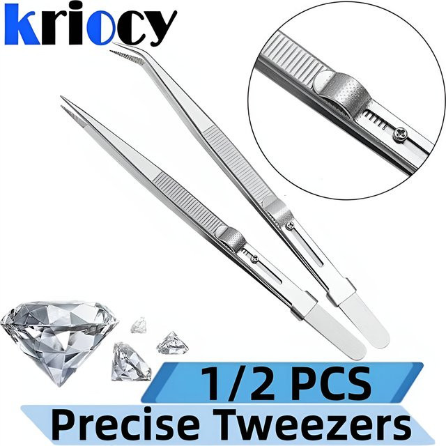 KRIOCY Anti-statische Edelstahl Pinzette mit verstellbarem Schiebeschluss in Silber für Elektronikreparatur und Schmuckherstellung - Bild 1