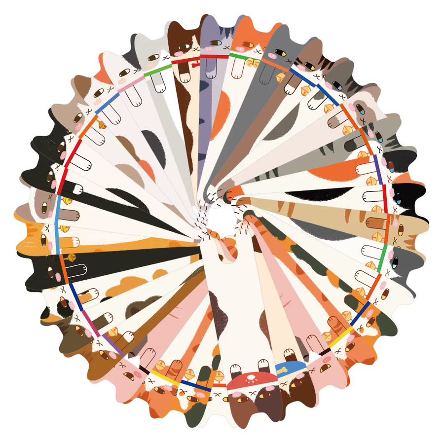 30 Stück Künstlerische Katzen Lesezeichen im Cartoon-Stil, doppelseitig bedruckte Papier-Lesezeichen, Mehrfarbig - Bild 2