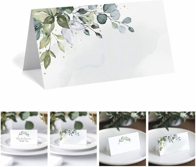 50 Stück leere Tischkarten aus weißem Papier für Hochzeiten und Partys, rechteckig - Bild 1