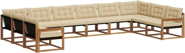 vidaXL Outdoor-Sofagarnitur 10-teilig aus massivem Akazienholz mit Textilene und Kissen in Natur und Beige - Bild 1