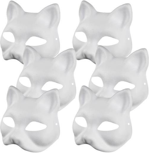 Amusedly DIY Katzen Masken, 6-teiliges Set, einfarbig, Weiß - Bild 1
