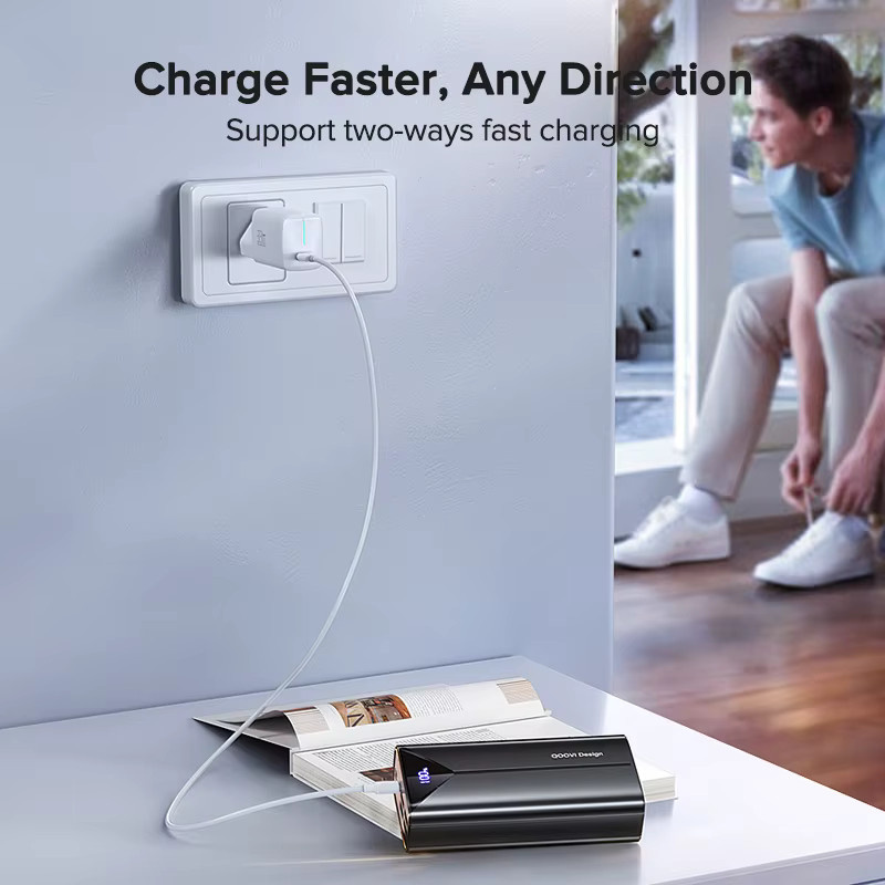 QOOVI Powerbank 30000 mAh mit 22,5 W Schnellladefunktion und integrierten Kabel in Schwarz - Bild 6