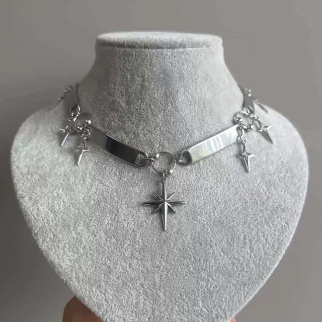 imixlot Halskette, Kreuz-Stern, Metall, Silber, Unisex - Bild 1