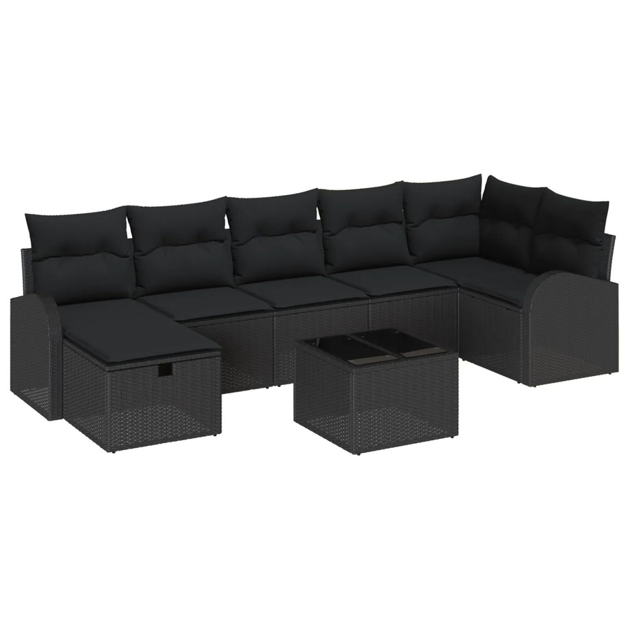 vidaXL Garten-Sofa-Set aus Poly-Rattan in Schwarz, 8-teiliges L-Shape Lounge-Set mit Kissen und Stauraumfunktion - Bild 2