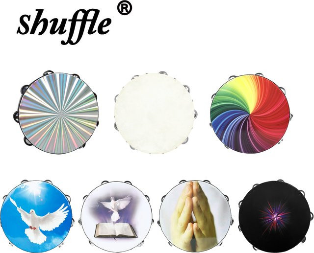 Shuffle Tamburin, Handkurbel Trommeln, doppelte bunte Edelstahl Percussion Musikinstrument, 10 Zoll - Bild 1