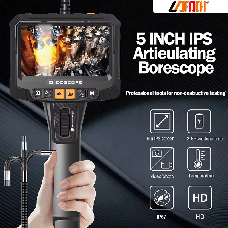 LAFOCH 5-Zoll 360 Grad rotierendes Dual-Linsen-Endoskop mit 3,9 mm IPS-Inspektionskamera in Schwarz für Automobil, Mechanik und Industrie - Bild 3