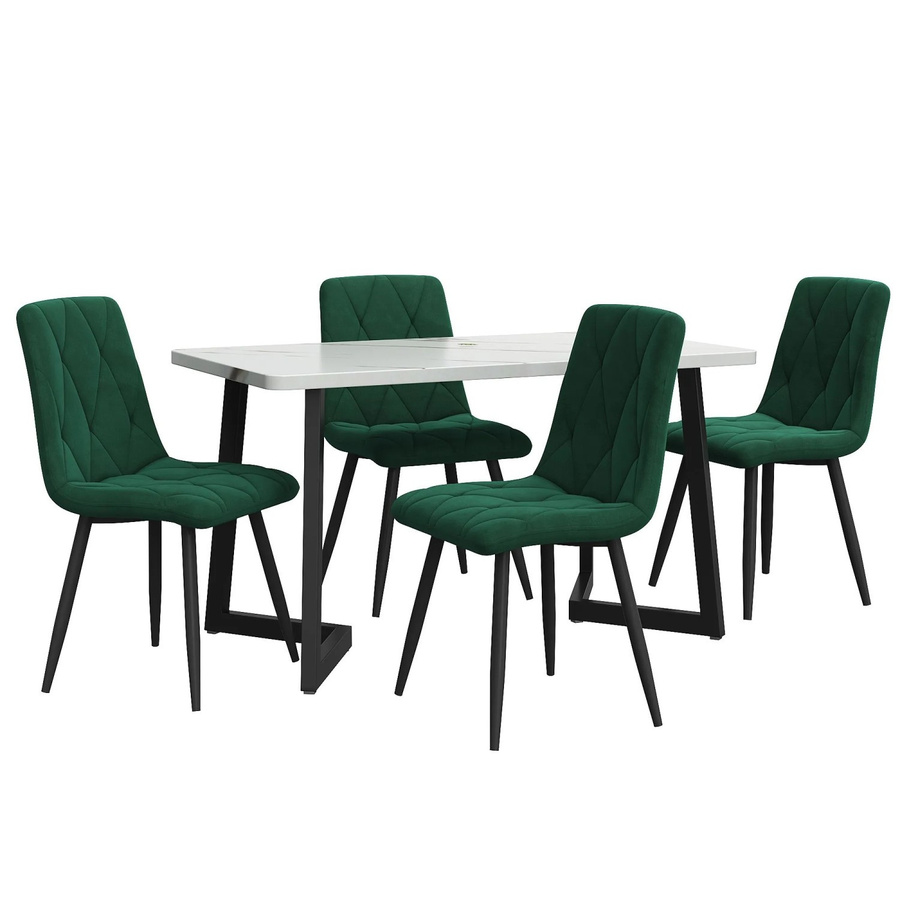 Merax Essgruppe 5-teilig mit Esstisch und 4 Samtstühlen in Dunkelgrün, Tischgröße: B: 117 cm, T: 68 cm, H: 75 cm - Bild 2