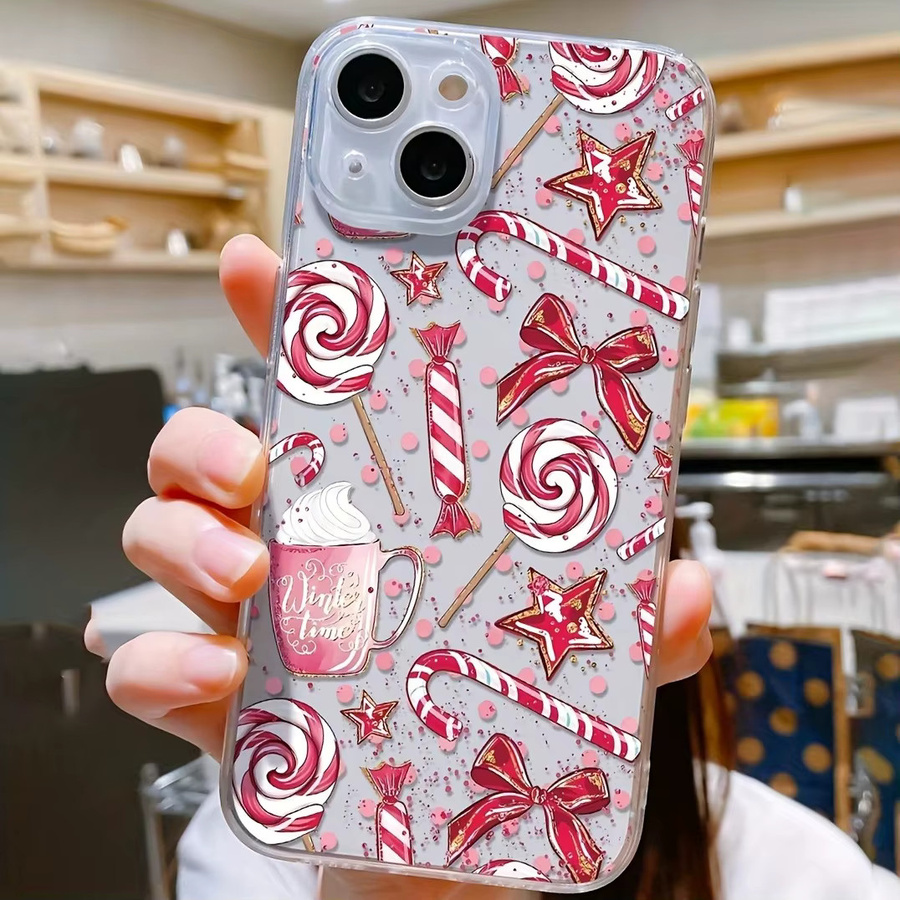 Transparente TPU-Handyhülle mit rosa Weihnachtssüßigkeit-Muster für iPhone 11 bis iPhone 17 Pro Max und weitere Modelle - Bild 3