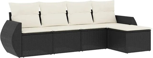 vidaXL 5-teilige Garten-Sofagarnitur aus Poly-Rattan in Schwarz mit Kissen und Stauraum - Bild 1