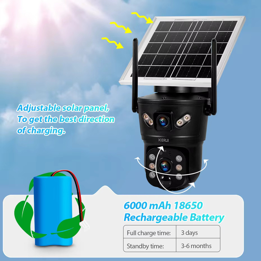KERUI Solar Kamera mit Dual-Objektiv, 6MP WIFI und 4G Überwachung, wasserdichte IP Kamera für den Außenbereich in Schwarz - Bild 4