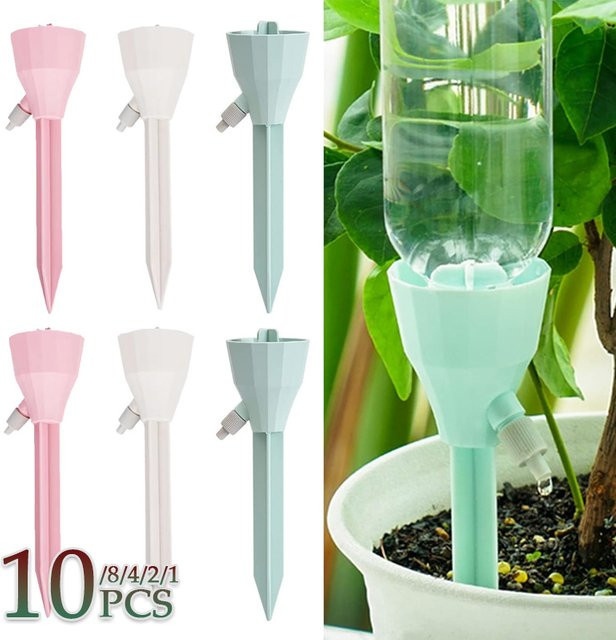 Trebalena Einstellbares Tropf-Bewässerungssystem für Topfpflanzen Indoor und Outdoor, 10 Stück, Pink - Bild 1