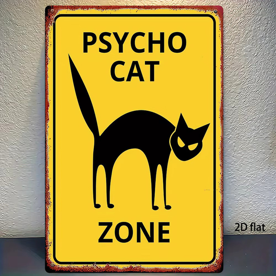 Zone Denmark Psycho Cat Zone Holzschild im Vintage Horror-Design, Gelb-Schwarz - Bild 2