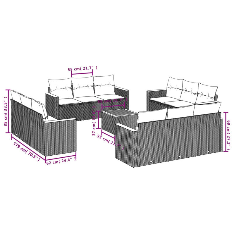 Vidaxl Gartenmöbel-Set aus Polyrattan und Akazie mit Kissen, 13-teilig, Schwarz - Bild 3