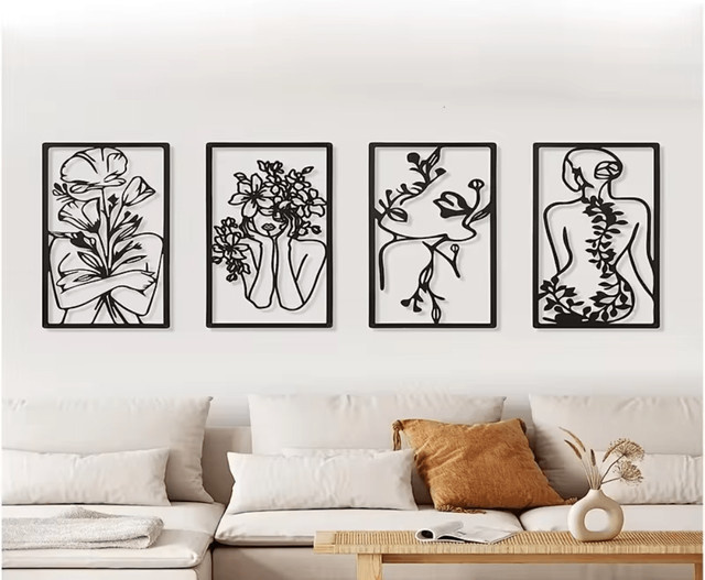 CIFbuy 4er-Set minimalistische Wandkunst aus Metall mit abstrakten weiblichen Figuren zur Wandmontage - Bild 1