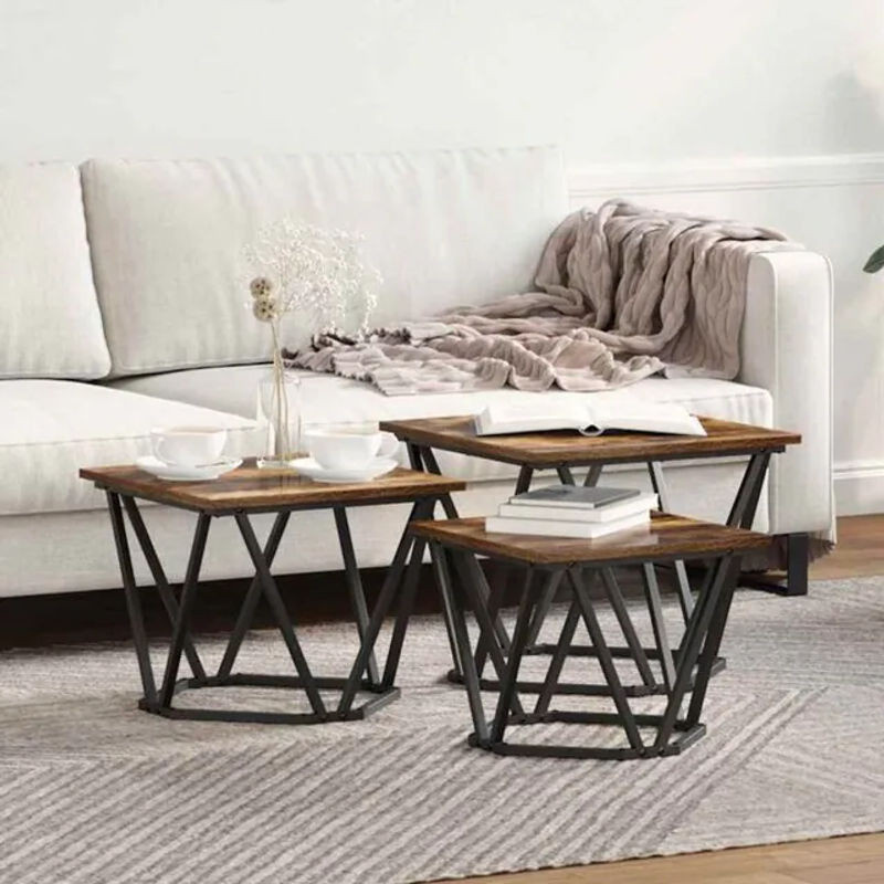 Vidaxl Couchtisch Set aus 3 Teilen in Räuchereiche und Braun im Industrial Design, B/T/H: 50 x 50 x 40 cm - Bild 1