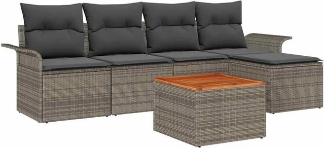 vidaXL 6-teiliges Garten-Sofa-Set aus Polyrattan in Grau mit Tisch und Polstern - Bild 1