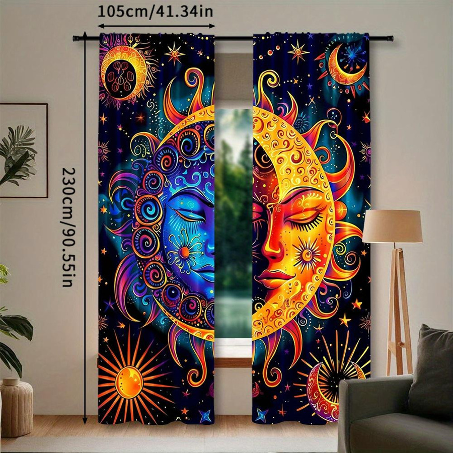 Tonnika Chen Vorhang-Set mit abstraktem Sonne-Mond-Design in Multicolor, 2er-Set aus Polyester, Breite: 100 cm, Höhe: 70 cm - Bild 2
