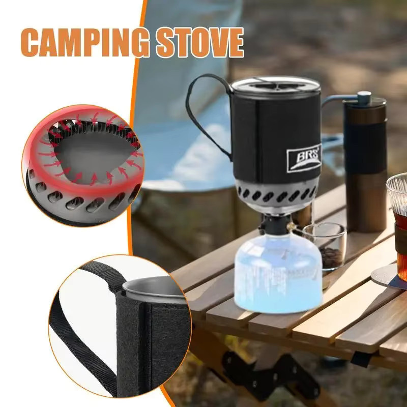 BRS 61 Jet Boil Camping Kocher mit Wärmetauscher, tragbarer Gasherd für Camping und Backpacking, Schwarz/Edelstahl - Bild 5