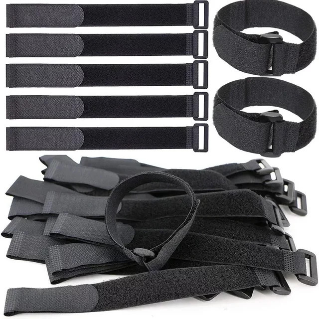 Wiederverwendbare Klettband Kabelbinder aus Nylon für dein Kabelmanagement in Schwarz und Grün - Bild 1