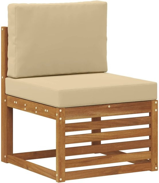 vidaXL Outdoor Mittelsofa aus Massivholz Akazie mit beigefarbenen Polstern - Bild 1