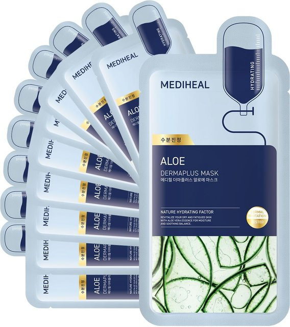 MediHeal Aloe Dermaplus Maske, 10 Stück, mit Aloe Vera, Panthenol, Hyaluronsäure - Bild 1