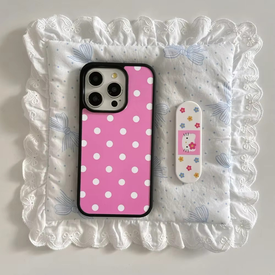 Sanrio Hello Kitty Handyhülle mit Polka Dot Design und integriertem Ständer für iPhone 16 15 14 13 Pro Max, stoßfestes Hardcover, Pink - Bild 5