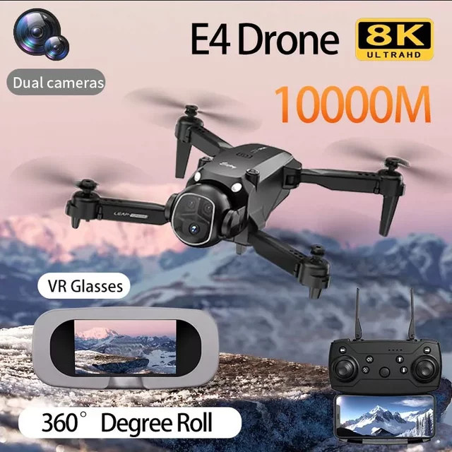 Professionelle E4 Drohne mit 8K Weitwinkel HD 1080P Kamera, WiFi FPV, faltbarer RC Quadrocopter in Schwarz - Bild 1