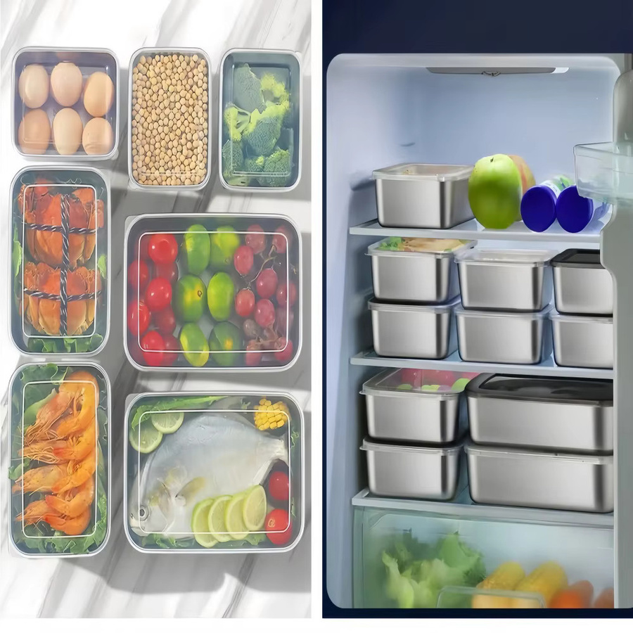 Rechteckige Lebensmittel-Aufbewahrungsbox aus Edelstahl in Silber mit Deckel - Bild 2