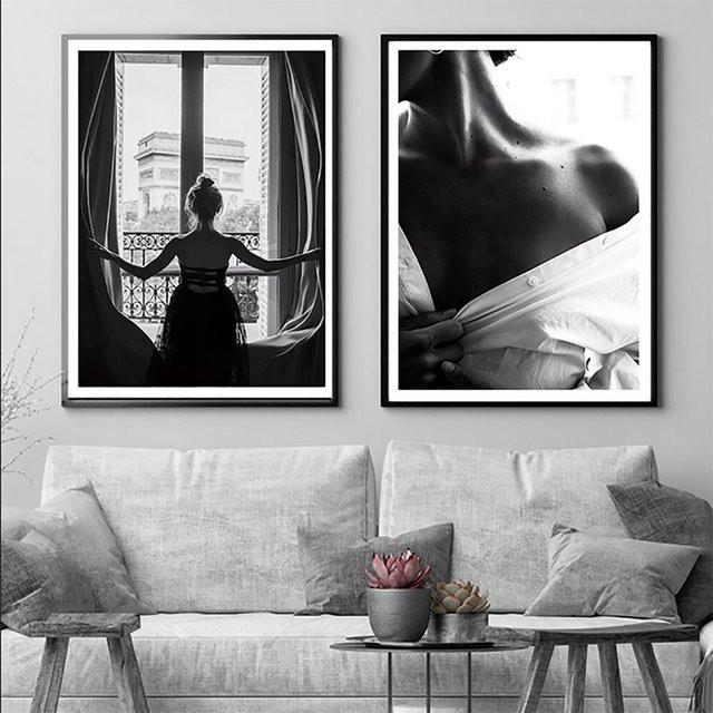 TPFLiving Poster Leinwand Impressionen Frau und Mädchen, 2er-Set, Schwarz, B/H: 40 x 50 cm, ohne Rahmen - Bild 1