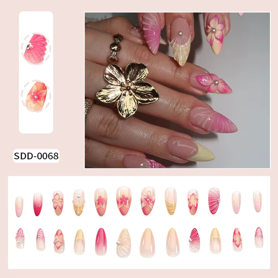 MAFANAILS Press On Nails, Mandel, 3D Blush Flower Pearl, Glänzend - Bild 3