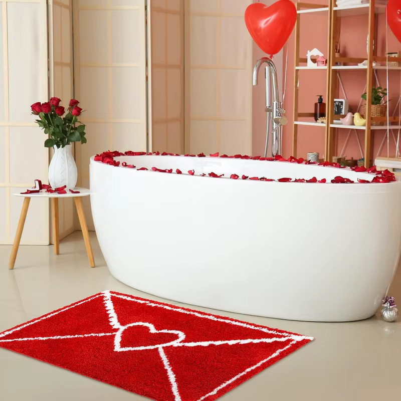 VIKAMA Herzförmige Fußmatte in Rot, wasserabsorbierend und rutschfest für Badezimmer und Eingangsbereich - Bild 3