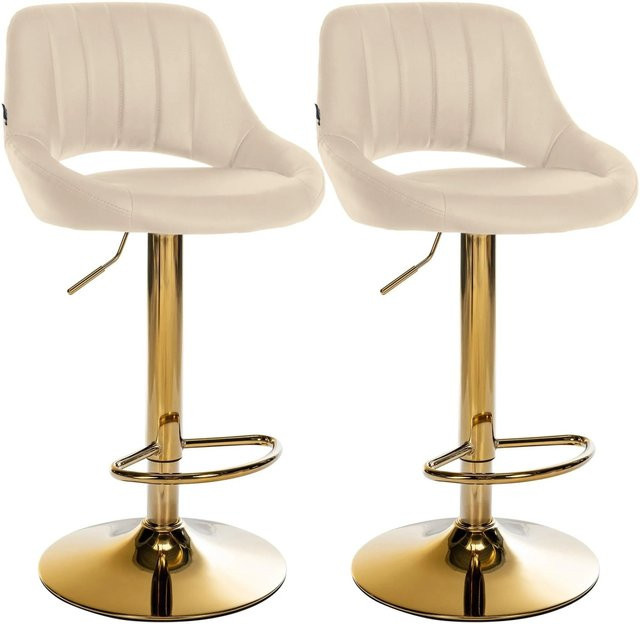 CLP 2er Set Barhocker Milet höhenverstellbar mit Lehne, gepolstert aus Kunstleder, drehbar, Farbe Beige/Gold - Bild 1