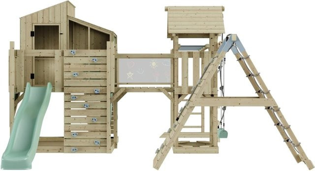 OutdoorToys Spielturm Tammo mit Kinderschaukel in Mintgrün aus Holz und Stahl - Bild 1