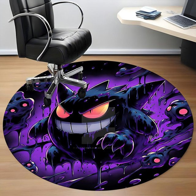 Yun Heng Four Pokémon Gengar Stuhlteppich für Büro und Innenbereich, rund, lila, Polyester, Durchmesser: 100 cm - Bild 1