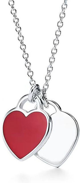 Lucky Star Jewelry Doppel Herz Anhänger Halskette, Kupfer, Silber, Damen - Bild 1