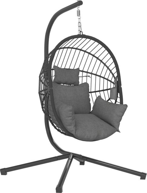 Furnicato Outdoor Hängesessel Egg-Chair mit Polstern in Grau, B/T/H: 120 x 106 x 188 cm - Bild 1